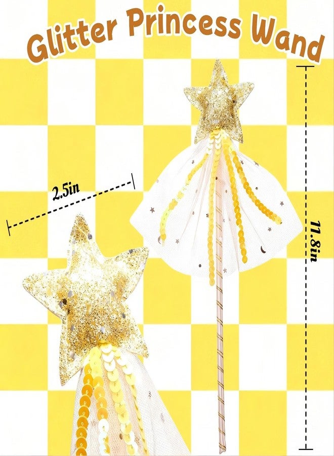 Mezchi 12 Pcs Glitter Princess Wand Kit, 12 Inch Angel Fairy Star Magic Dress-up Wands for Girl Kid Birthday Role Play Party Supply Favor, Costume Props, Pink, Blue, Purple, Yellow - Image 2